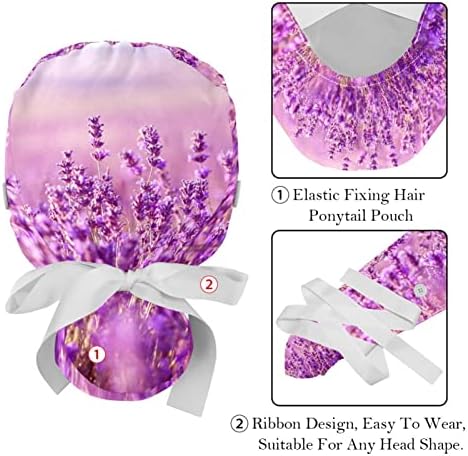 LORVIES Orvosi Sapkák a Nők Gombok Hosszú Haj, 2 Darab Állítható Dolgozó Kap, Levendula Virág