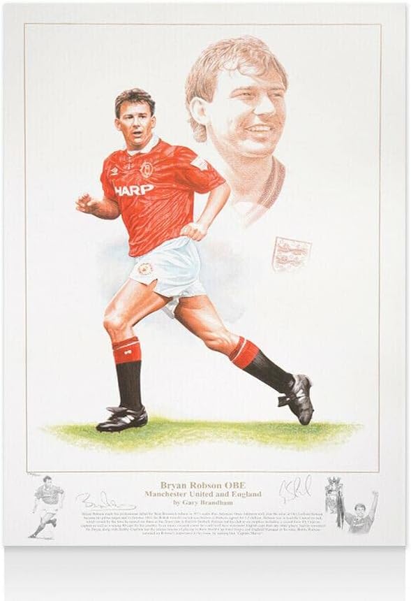 Bryan Robson Aláírt Print - Manchester United & Anglia Legenda Autogram - Dedikált Futball Fotók