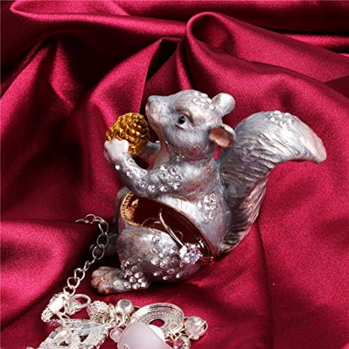 Waltz&F Szürke mókus eszik fenyőtoboz, Kézzel Festett Csecsebecsét Doboz, Állati ékszerdoboz Gyűjthető Gyűrű Jogosultja