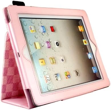 caseen Cseresznyés Rózsaszín Kockás Valódi Bőr Smart tok Állvány Funkció iPad 2 CS-80068