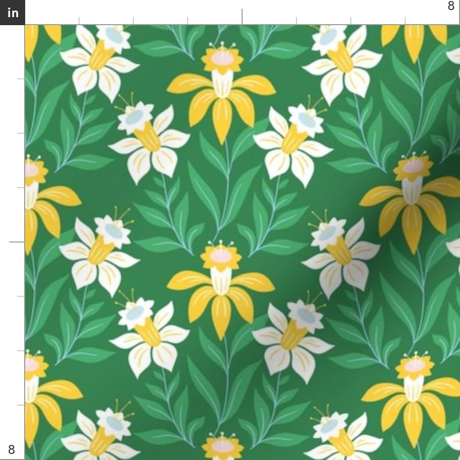 Spoonflower Szövet - Zöld Vintage Virágok, Virágos Tavaszi-Nyári Nyomtatott Szirom Aláírás Pamut Szövet, A gyár által