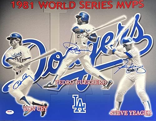 Ron Cey, Pedro Guerrero, Steve Yeager - LA Dodgers Aláírt 16x20 Fotó PSA W04315 - Dedikált MLB Fotók