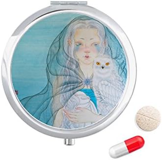 Kék Fehér Bagoly Lány A Kínai Stílusban Akvarell Tabletta Esetben Zsebében Gyógyszer Tároló Doboz, Tartály Adagoló